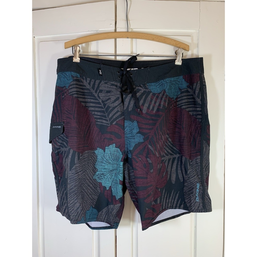 DAKINE‎ Board Shorts Mens 38 Black Blue Performance Stretch Lightweight Pockets